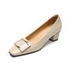 Grape Mother Studiolee Classic Square Buckle Small Square Head Shallow Mouth High Heels Women's Summer Thick Heel Flat Bottom Commuter Shoes