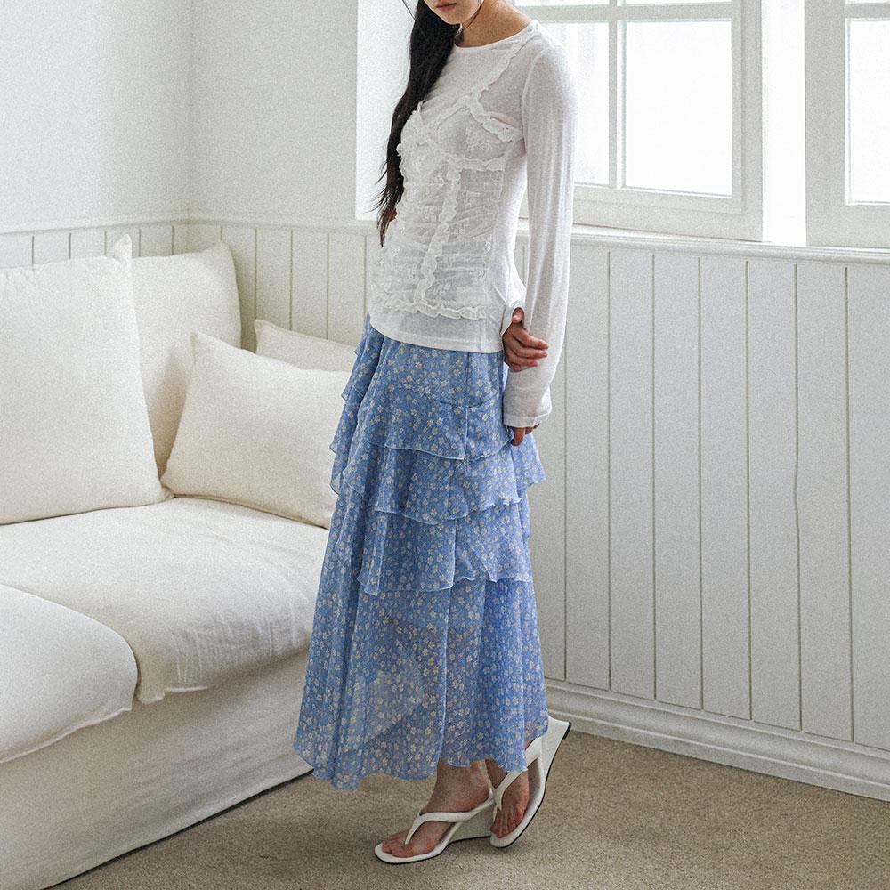 Laengsseon Ls_Flower Tiered Skirt_Blue