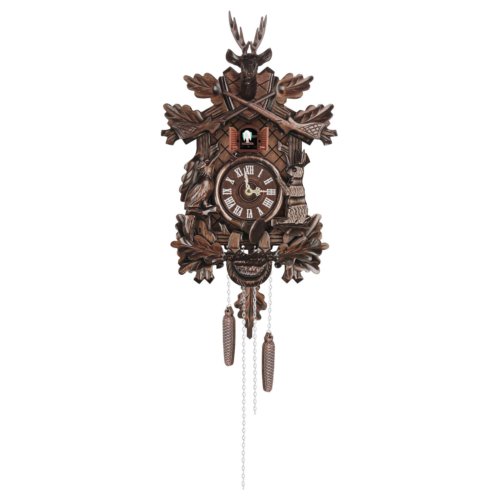 

Wooden Forest Cuckoo Clock Wall Mount Retro House Style with Hourly Chime Sound, Night Silencer коричневый