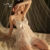 Women's Satin Floral Sheer Mesh Butterfly Tie Push Up Padded Sleep Dress Lingerie Set