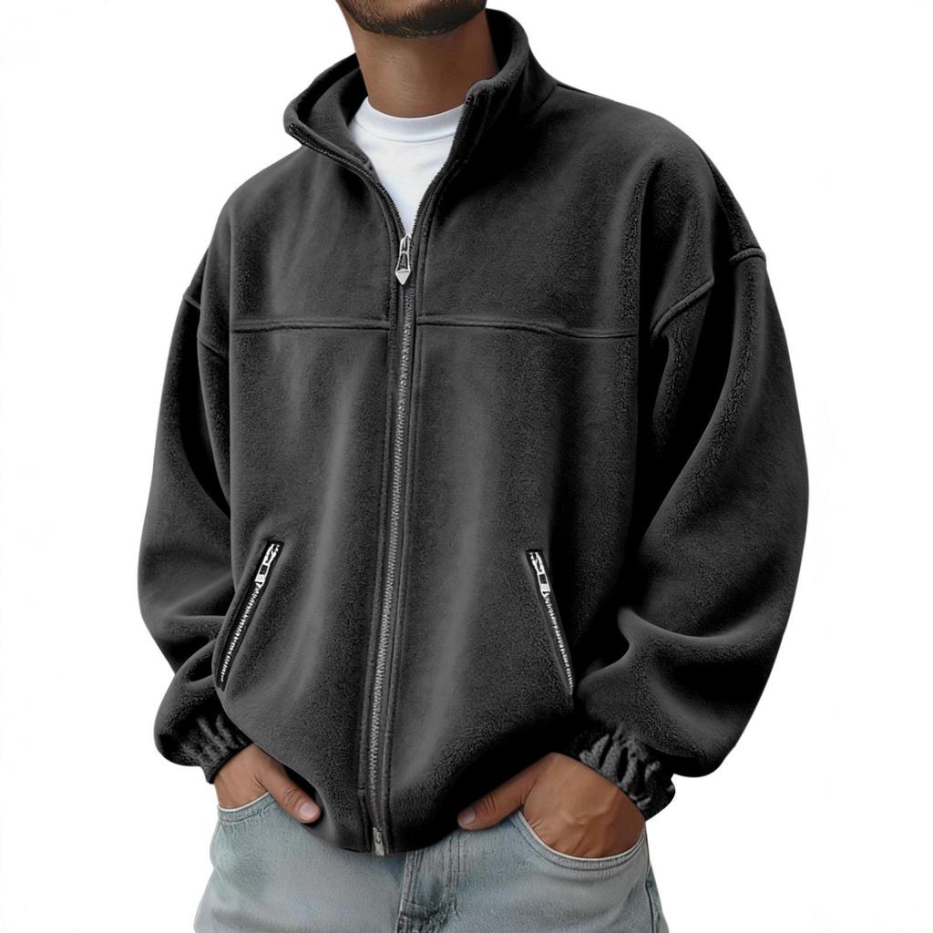 Men's American Style Stand Collar Zip-Up Cardigan Hoodie - Autumn/Winter 2025 Collection