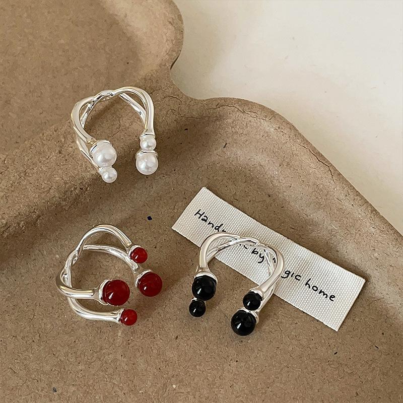 Bague en métal agate et perle haut de gamme pour femme, personnalité de niche, mode élégante et exquise, bague polyvalente