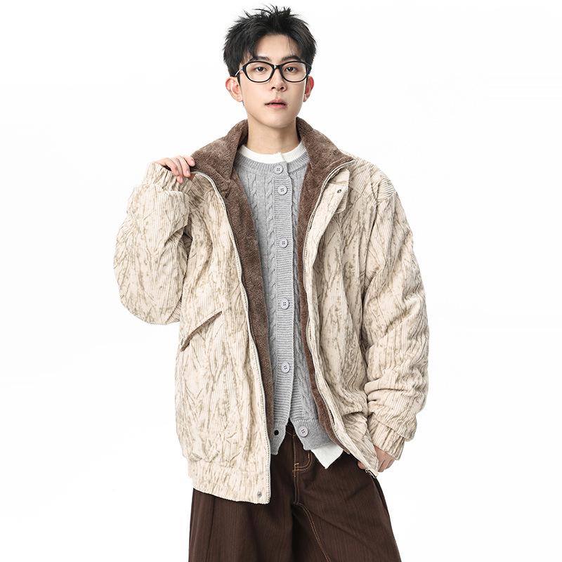 2025 Men's Japanese Retro Fur Collar Cotton Padded Jacket - Warm, Casual, Loose Fit Fashion Top for Autumn/Winter
