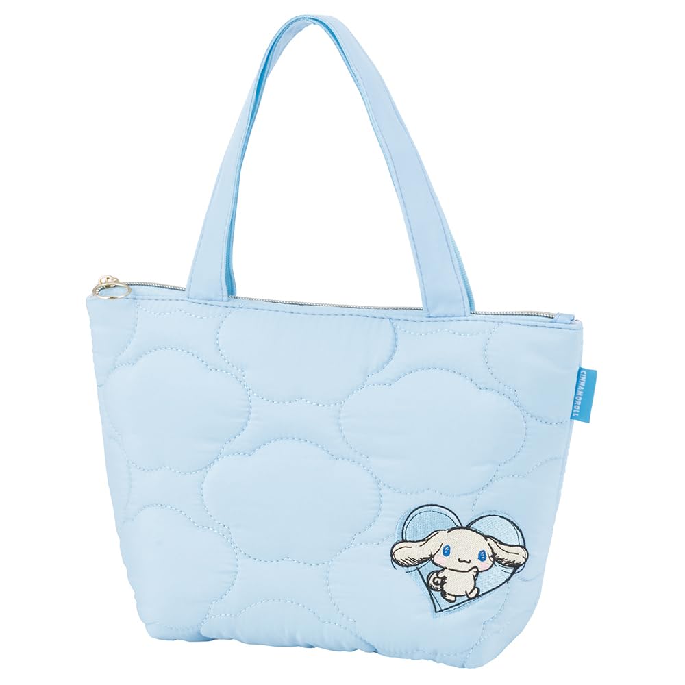 Skater Quilted Fabric Insulated Lunch Tote Bag with Sanrio Cinnamoroll Drawing Pocket, KBCT9-A