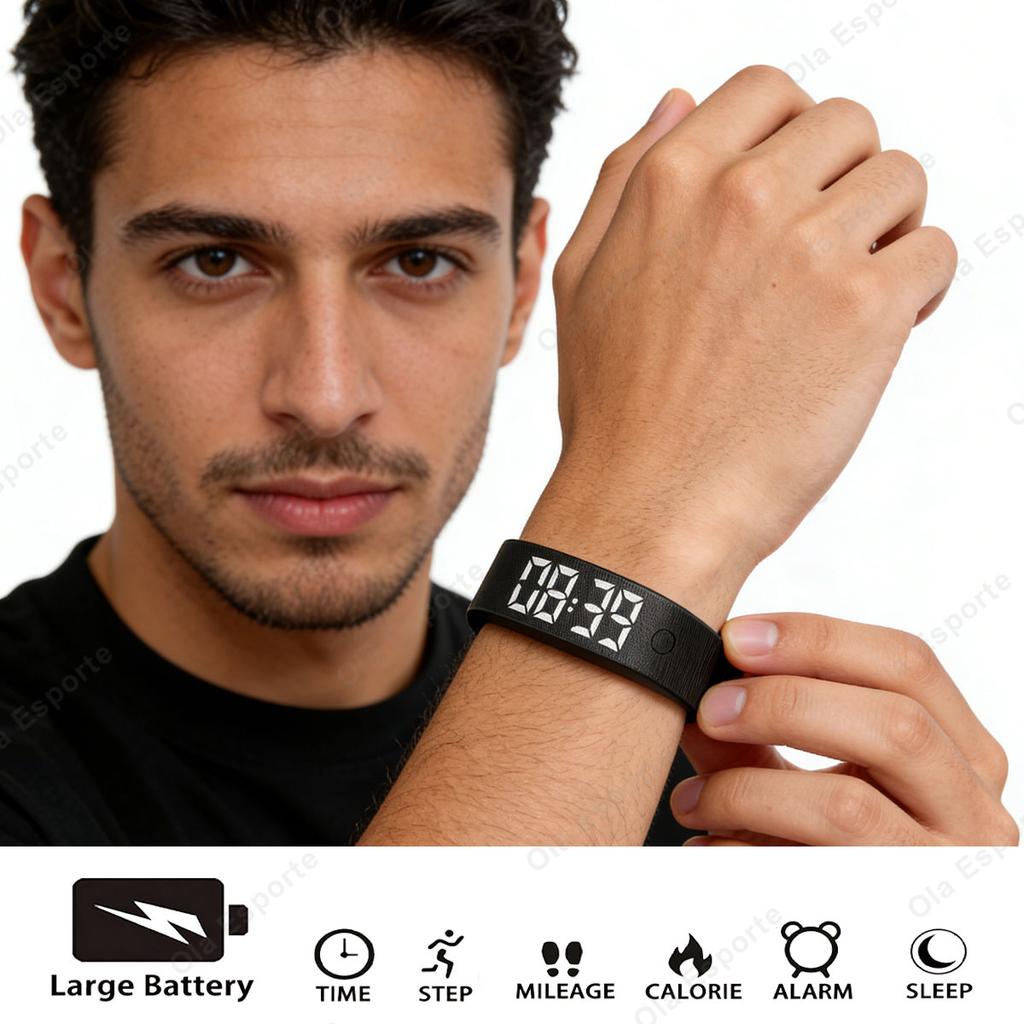 LED Digital Alarm Clock Smart Bracelet Adjustable Snooze-proof Alarm Watches with Run Pedometer Vibrating Alarm Smart Band HT30