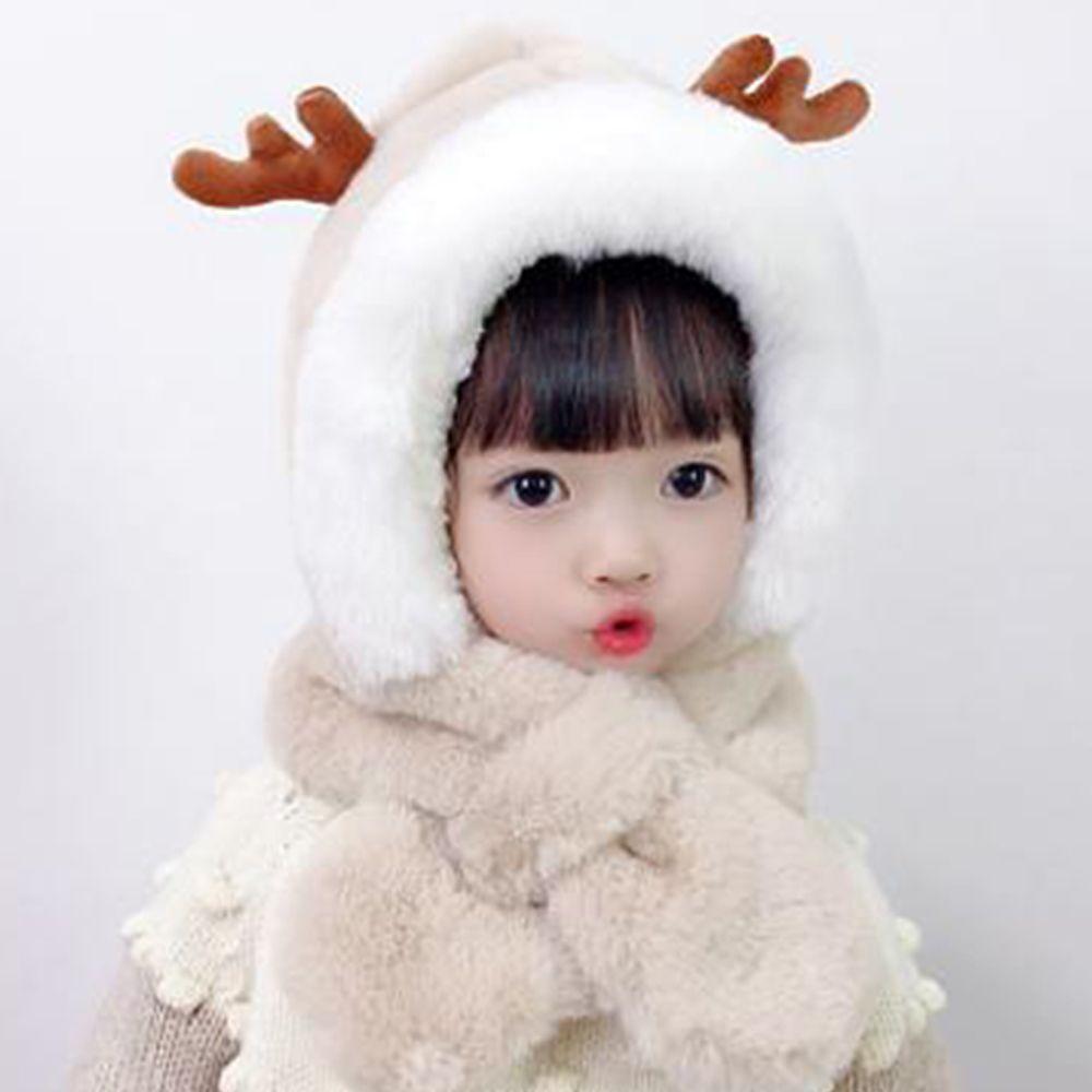 

Ear Protector Antlers Solid Color Christmas Plush Hat Korean Cap Children Bomber Hat With Scarf