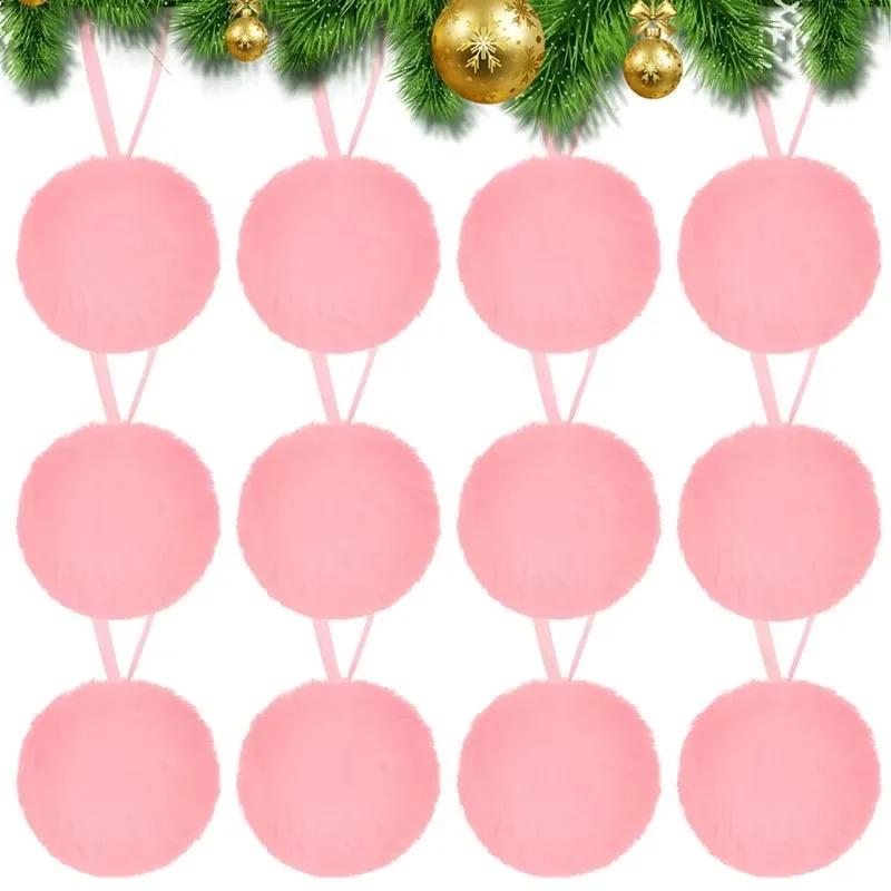 Green Pom Poms Christmas Faux Fur Pompom Balls Set 6cm Christmas Plush Balls Ornaments Xmas Tree Hanging Decorations