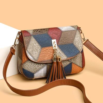 Bolso de hombro con borlas decorativas de moda, bolso de mano y monedero de colores contrastantes, bolso cruzado para mujer, marca de lujo con retazos