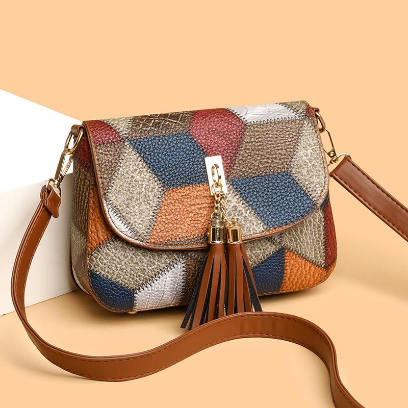 Fashion Tassel Decor Shoulder Bag Handbag and Purse Color Clash Women Crossbody Bag Patchwork Luxury Brand CLE