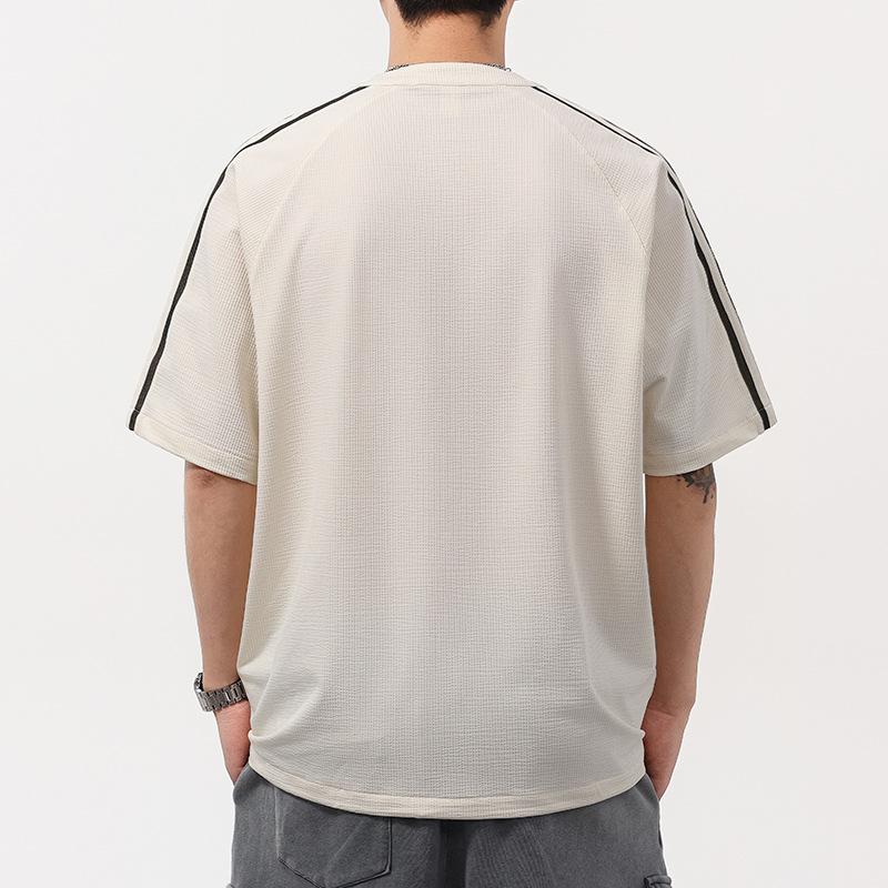 Ragshou Sleeve T-shirt Men's Short Sleeve Summer American Zipper Loose Large Size Embroidered Half Sleeve