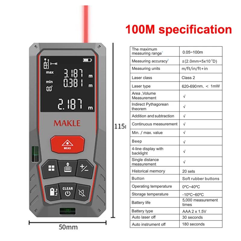 

100M лазерный дальномерный прибор, высокоточная ручная инфракрасная измерительная линейка, домашний измерительный прибор &100m