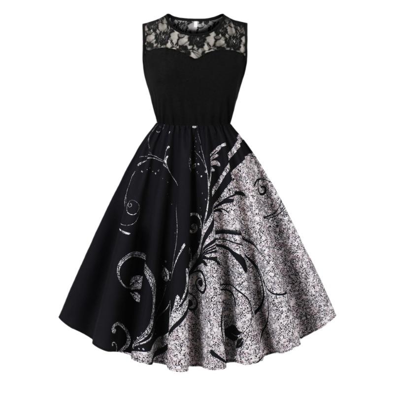 

Хэллоуин Новое Ретро Платье Кружевной Круглый Вырез Без Рукавов Лоскутное Платье-Маятник XXL