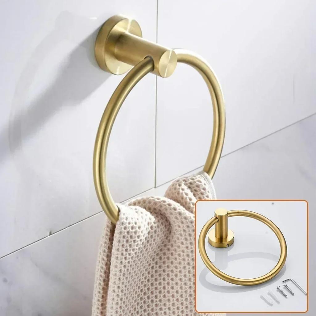 Golden Bathroom Towel Ring Holder, Wall Mount, Stainless Steel Construction, Easy Installation, Elegant And High End Look