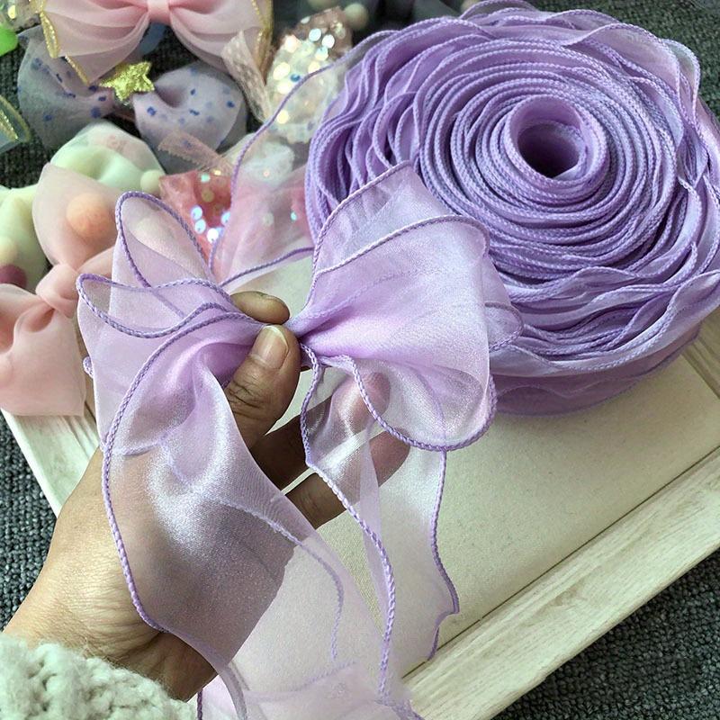 1 Roll - 9.144meter Solid Color Organza Ribbon with Wavy Edge for Wedding Bouquets, Gift Packaging, and Party Decor - Available In Purple/Red