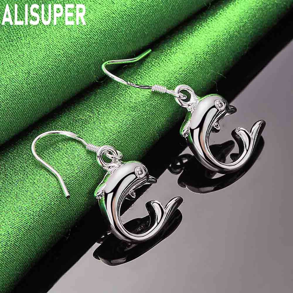 925 Sterling Silver Lively And Simple Smooth Dolphin Earrings - Stylish Evening Jewelry
