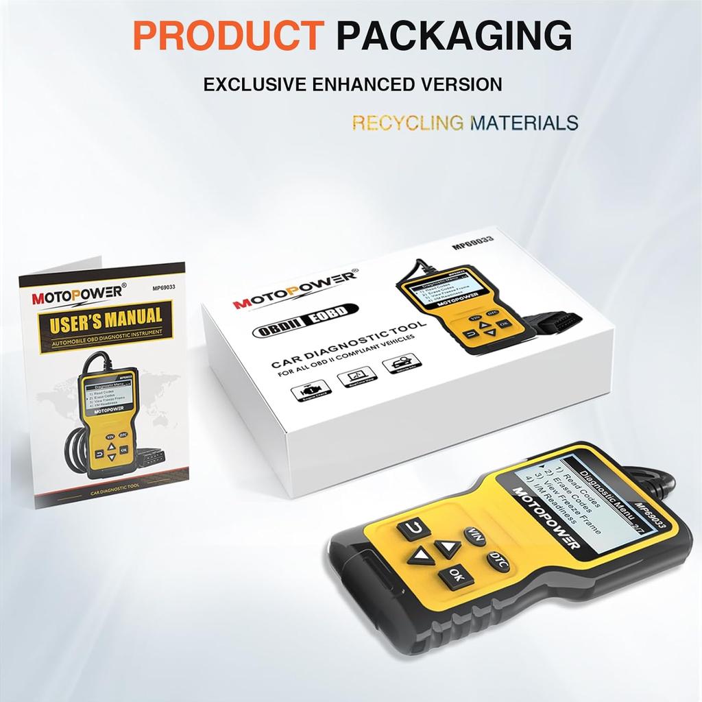 MOTOPOWER MP69033 Car OBD2 Scanner Code Reader Engine Fault Scanner CAN Diagnostic Scan Tool For All OBD II Protocol Cars Since 1996, Yellow