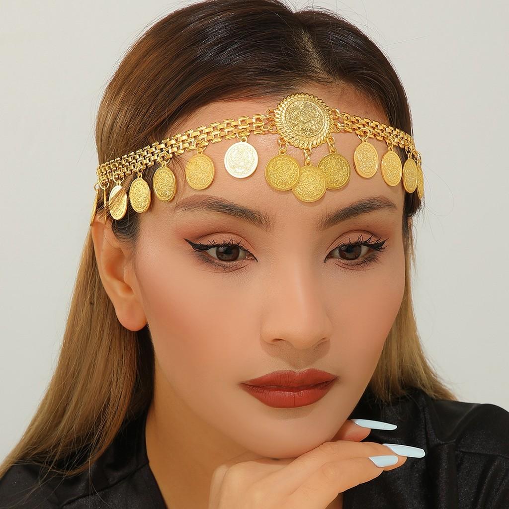 Geometric Gold Alloy Headband With Tassels For Wedding And Travel Gift
