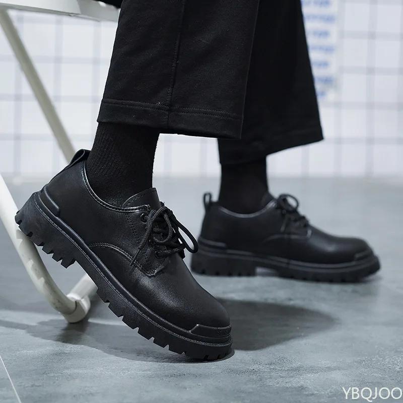 Spring New Men's British Style Black Short Boots Versatile Casual Low Cut Sports Vulcanized Shoes for Business Hombre