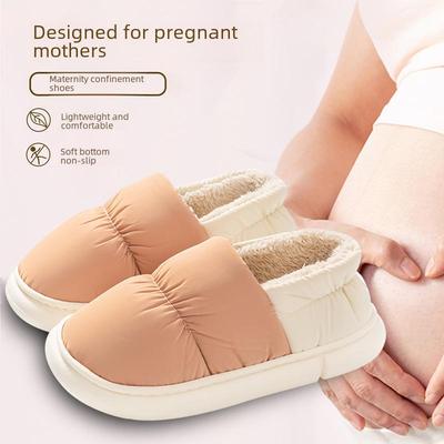 Men's and Women's Winter Indoor Waterproof Cotton Slippers, Non-Slip, Warm Heel for Postpartum