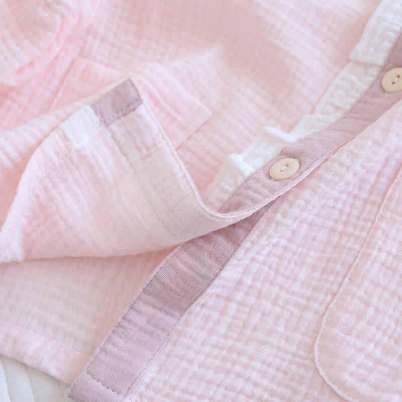 Spring and Autumn New Women's Pajamas Long-sleeved Trousers Two-piece Set 100%cotton Crepe V-neck Solid Color Fresh Homewear Set