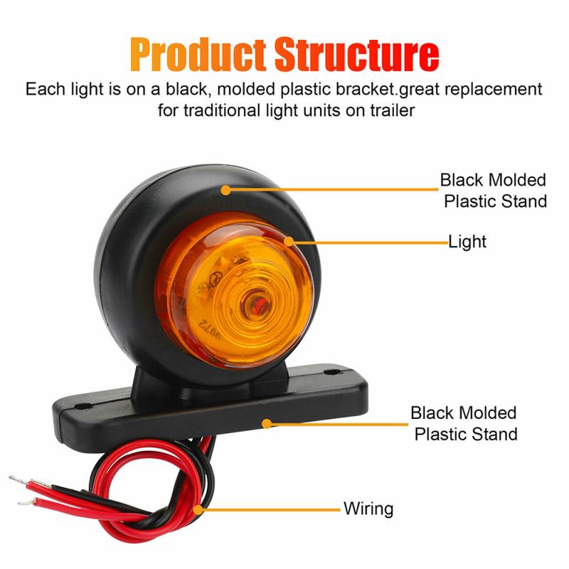 4 Pcs Auto Side Marker Lights Led Truck Trailer Round Dual Face Lamp Ip68 Sealed Waterproof Turn