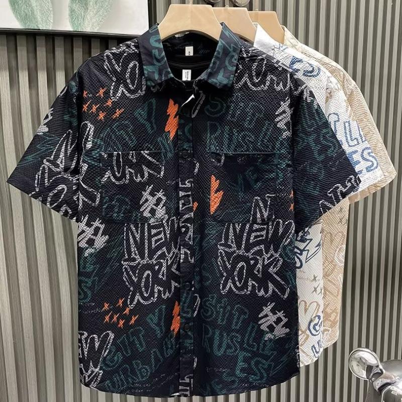 New Men's Summer Shirts Loose Trendy Versatile Cool Looking Shirts with Stylish Prints Casual Short Sleeved Shirts
