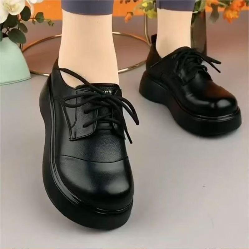 Muffin Platform Women's Autumn New Versatile Leather Shoes Light Casual and Comfortable Soft Leather Single Shoes Women's Shoes