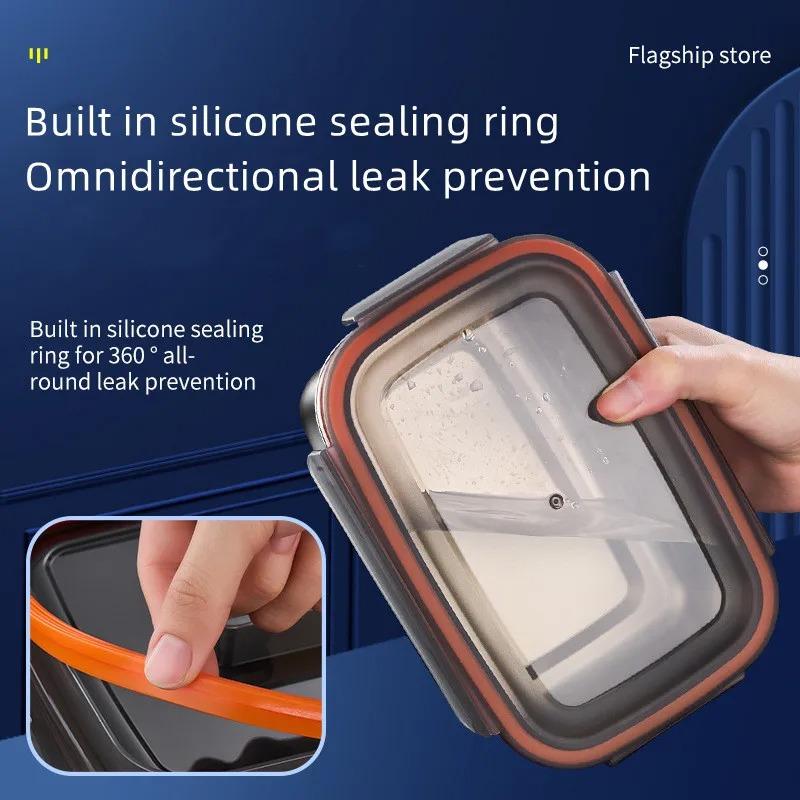Food Grade 304 Stainless Steel Bento Box - Large Capacity Sealed Storage Box with Handle, for Household Refrigerator & Picnic