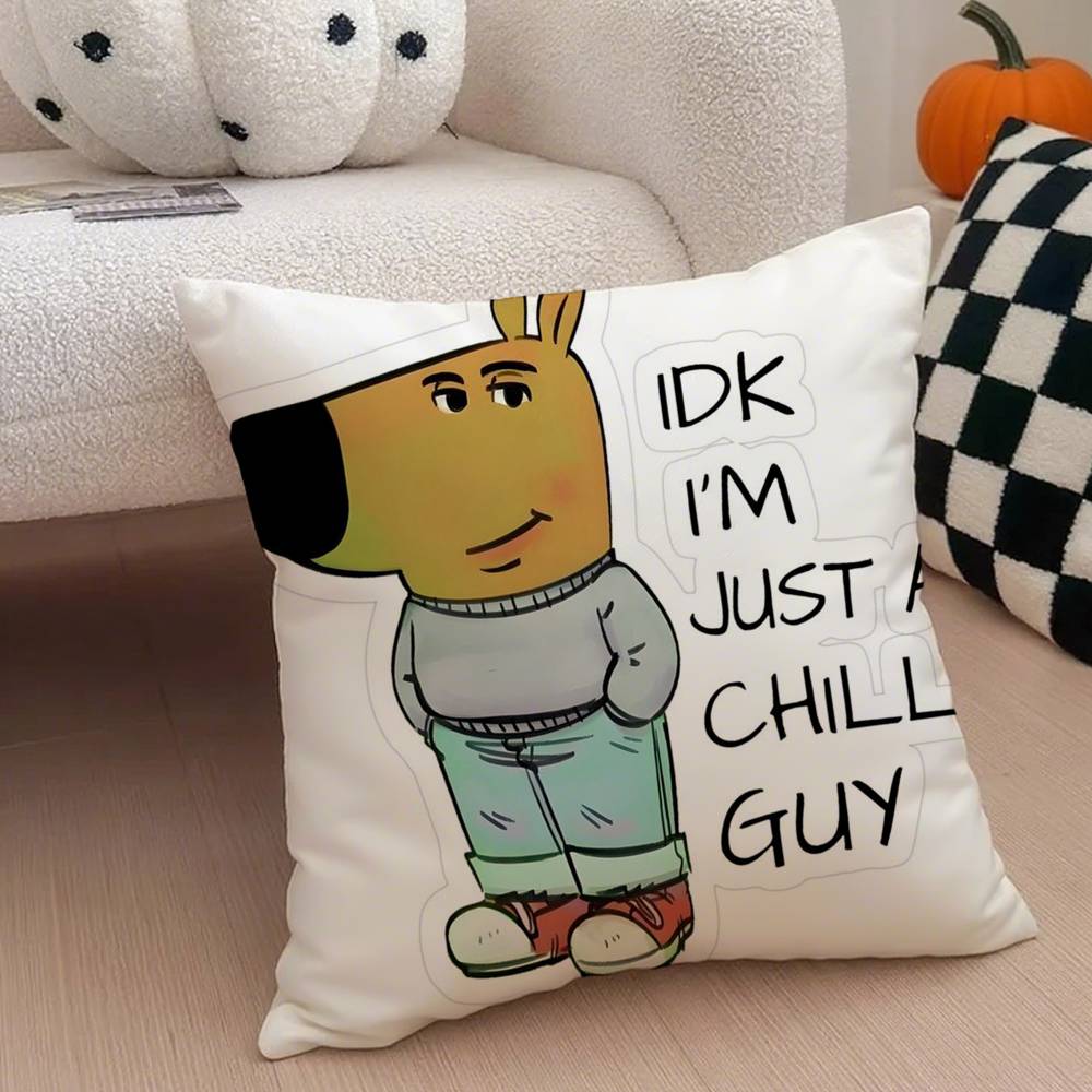 C-Chill Guy Pillow Case Anti-Dustmite Pillowcase Invisible Zipper Silky Short Plush Sofa Cushion Cover
