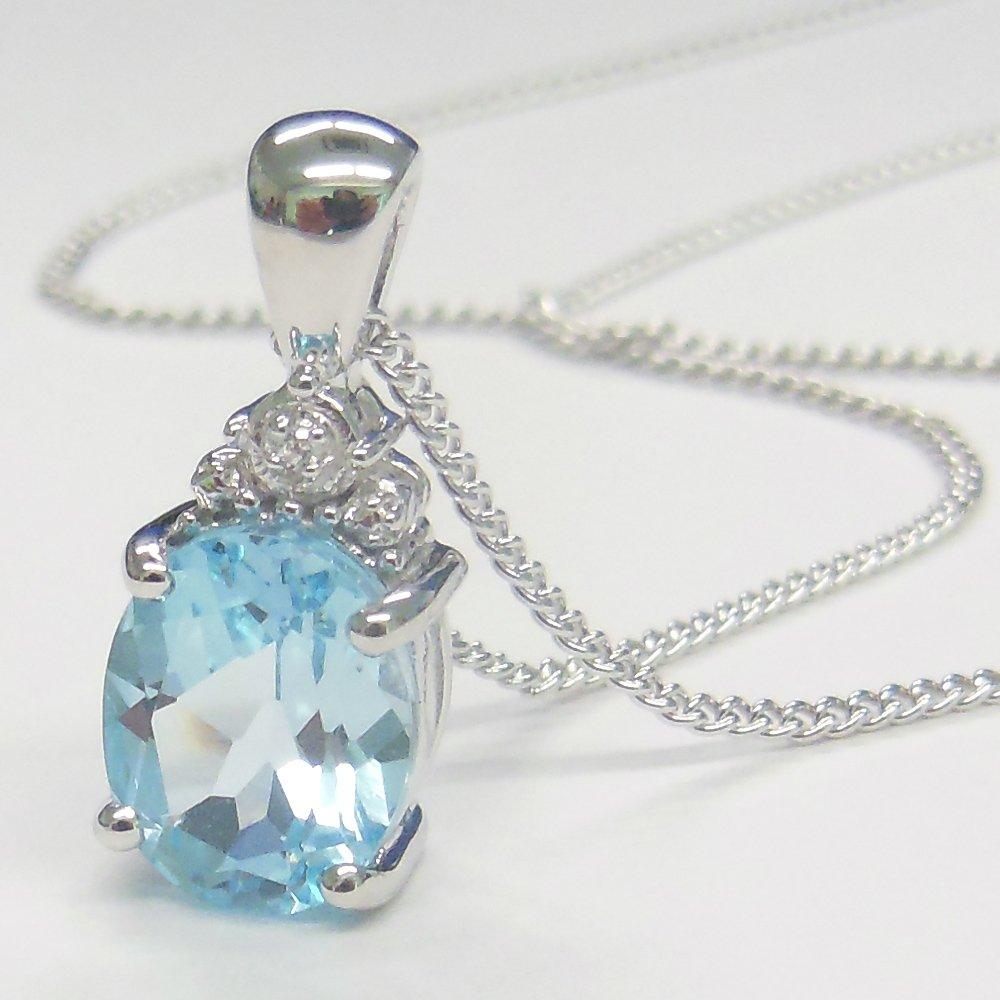 And My Jewelry Silver Large Carat Natural Blue Topaz Pendant Necklace [Your Box] 2.0 <November Birthstone>