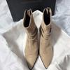 Mode Skor för Kvinnor 2025 Nya Designer Spänne Blixtlås Bak Kvinnors Stövlar Klassiska Kvinnor Högklackade Ankelstövletter Damer Sexiga Spetsiga Skor