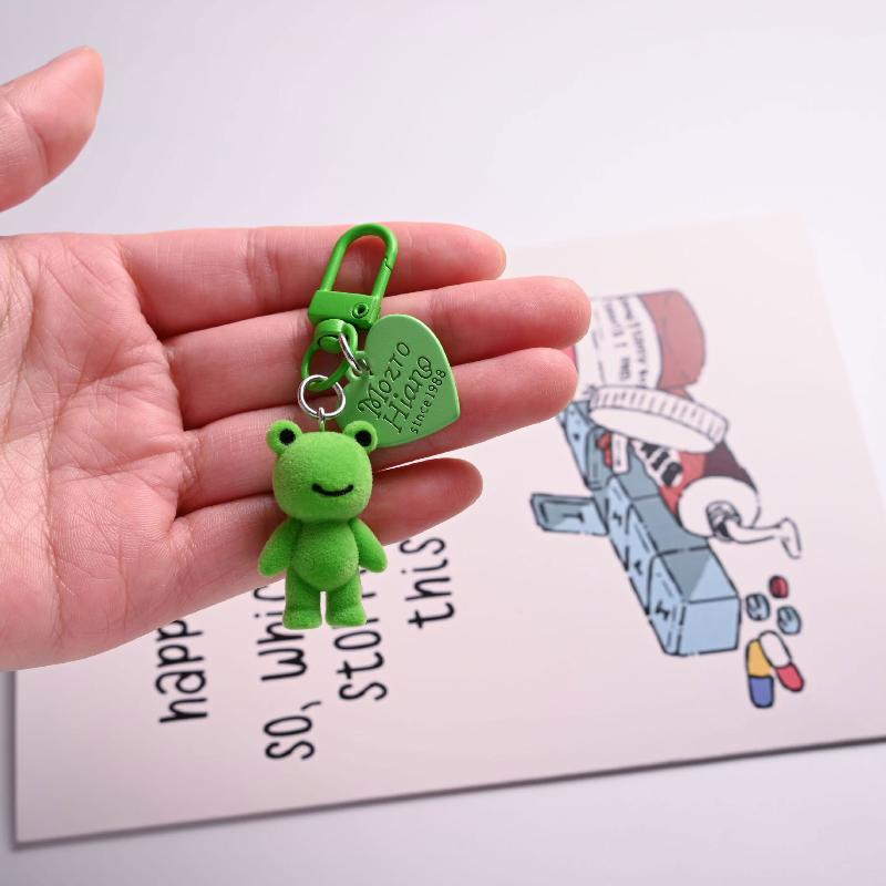 Cute 3D Flocking Frog Keychain Flocked Little Frog Couple Mobile Phone Pendant Car Keyring Earphone Backpack Charms Bag Decor