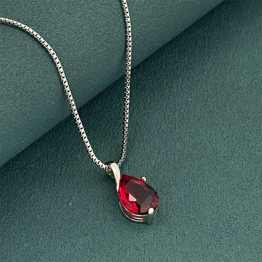 Multi-Color Gemstone Zircon Pendant Necklace, Women Couple Simple Luxury Wedding Birthday Jewelry Gift