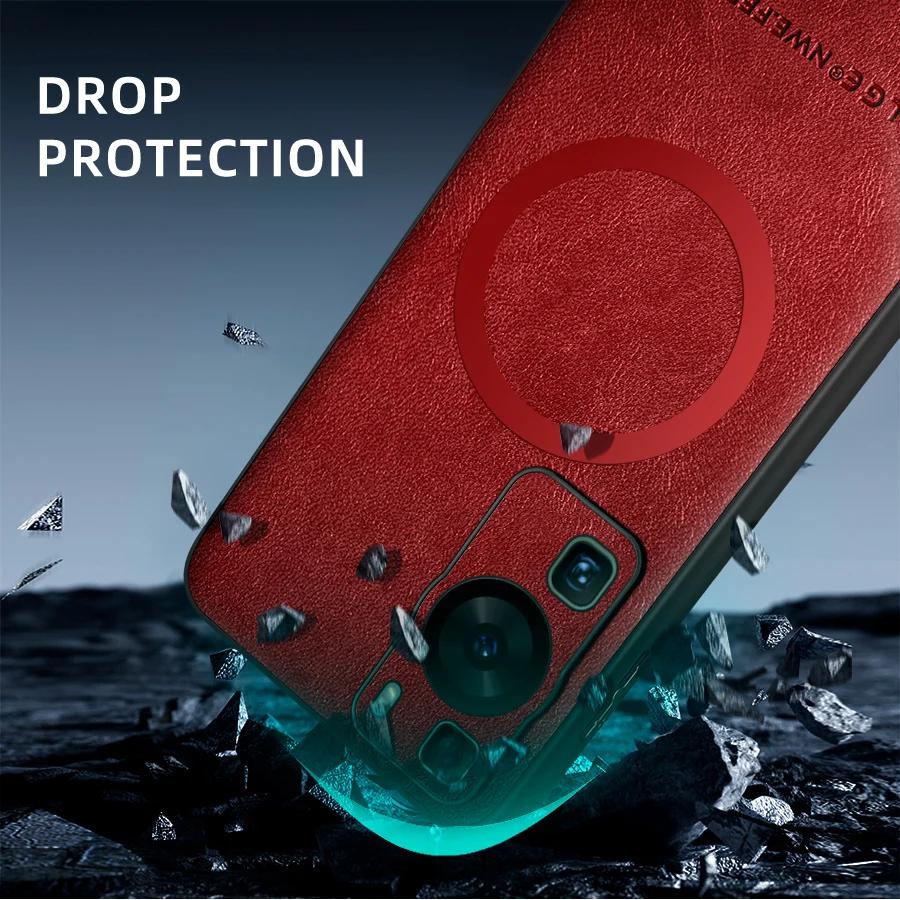 For Huawei P60 P60 Pro PU Leather Magnetic Ring Soft Edge Anti-Drop Anti-Fingerprint Phone Case