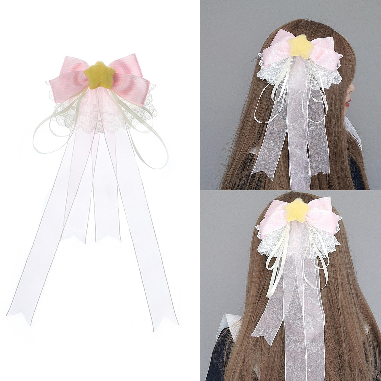 

Star Bowknot Hair Clip Lace Ribbon LolitaStyle Hairclip Female Hairstyle Accessories Hair Bow Costume Hair Decorations