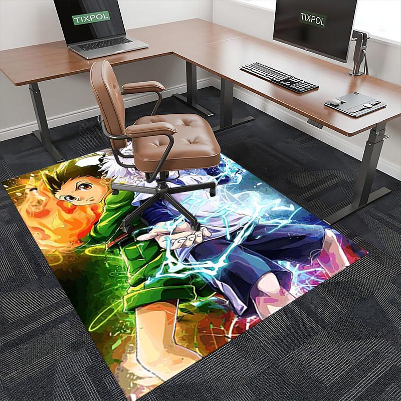 1pc Hunter X Hunter Killua and Gon Anime Chair Mat - Office Desk Carpet with Electric and Fire Design, Suitable for Home Decor, Gaming Room, Seasonal