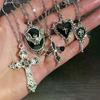 5Pcs Gothic Necklace Set For Women Halloween Jewelry Heart Bat Spider Cross Pendant Sweater Chain Trendy Daily Accessories Gift