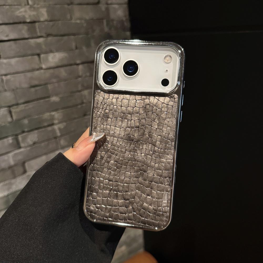 Silver Border Plating Crocodile Texture Phone Case For iPhone 17 Air 16 15 14 13 12 11 Plus Pro Max Full Frame Shockproof Cover