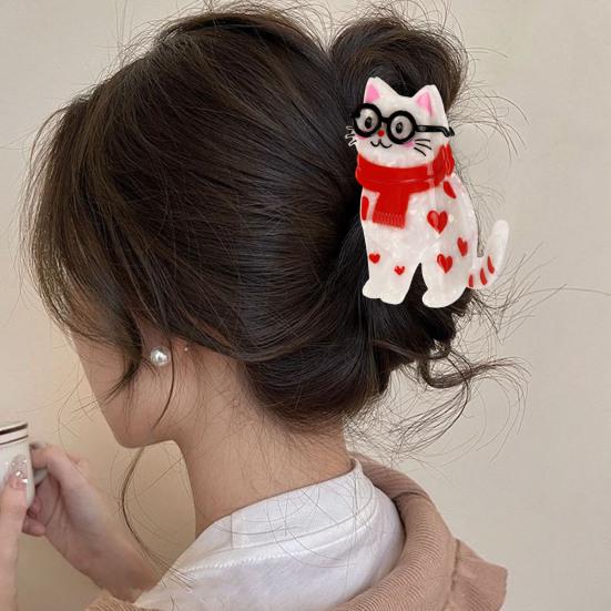 Hair Clip Cartoon Cat Shape Acetic Acid Back Head Hair Claw Anti-slip Teeth Lightweight