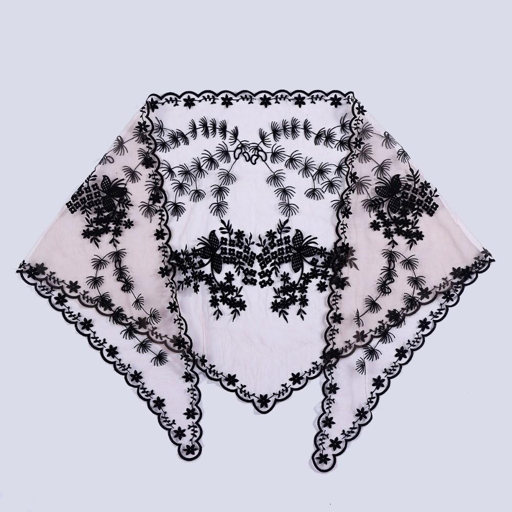 Lightweight Embroidery Edge Sheer Mesh Scarf Floral Wrap Scarf Wedding