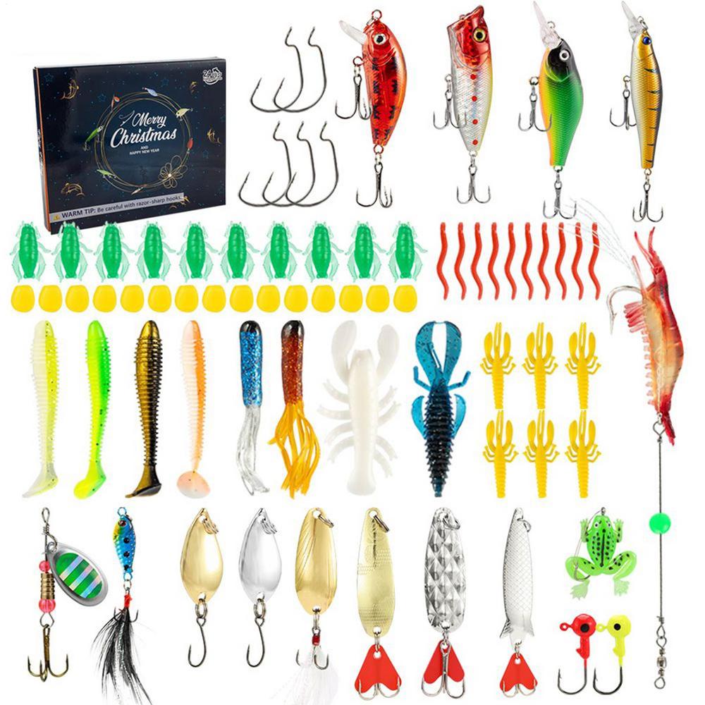 Fishing Christmas Calendar 24 Days Fishing Lures Set Realistic Lures Baits For Anglers Men Boys Teen Nearshore Rivers Lakes