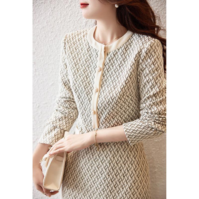 Demana Retro Plaid Round Neck Long Sleeve A-Line Midi Dress