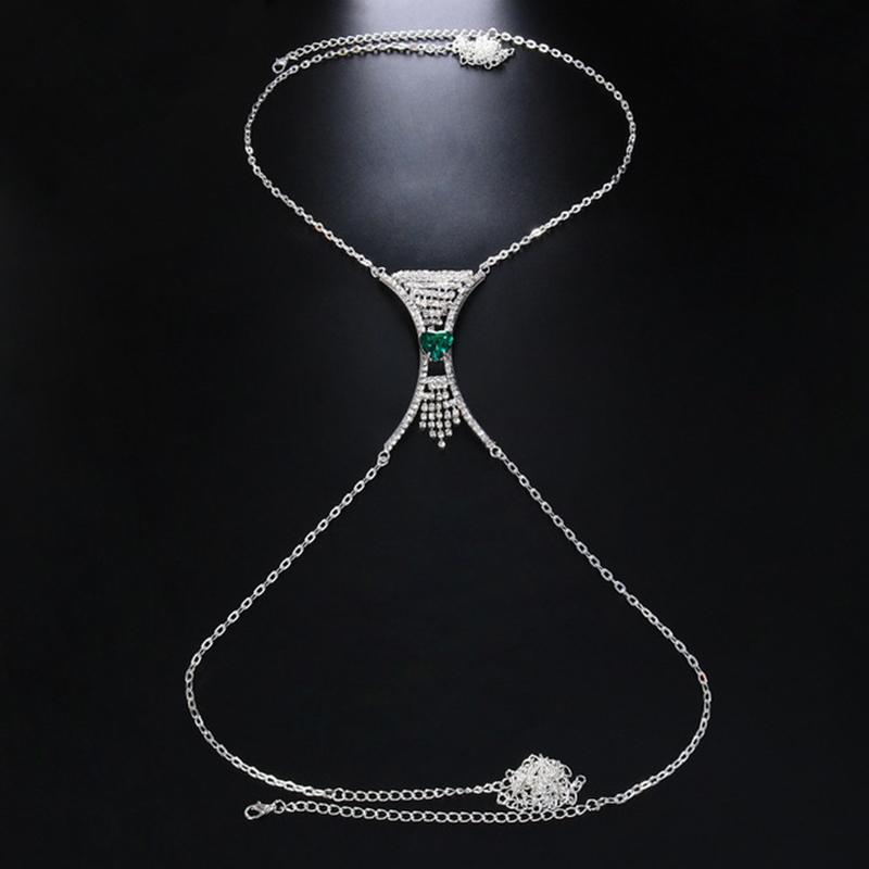 

Stonefans Heart Green Crystal Chain Бюстгальтер Намисто для тіла Ювелірні вироби Бікіні Жіноче сексуальне тіло з ланцюжком Нижня білизна зі стразами Фестивальний одяг Green Sliver