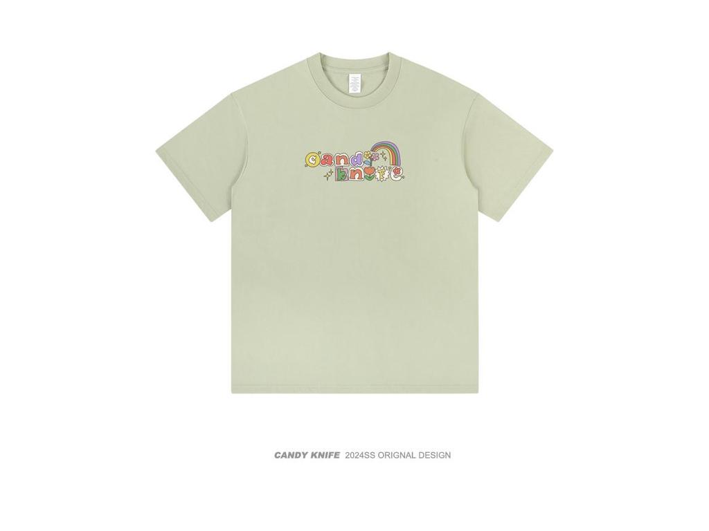 Tide Pure Cotton Unisex T-Shirt - Fun Letter Cartoon Print, Loose Fit, Unique Design