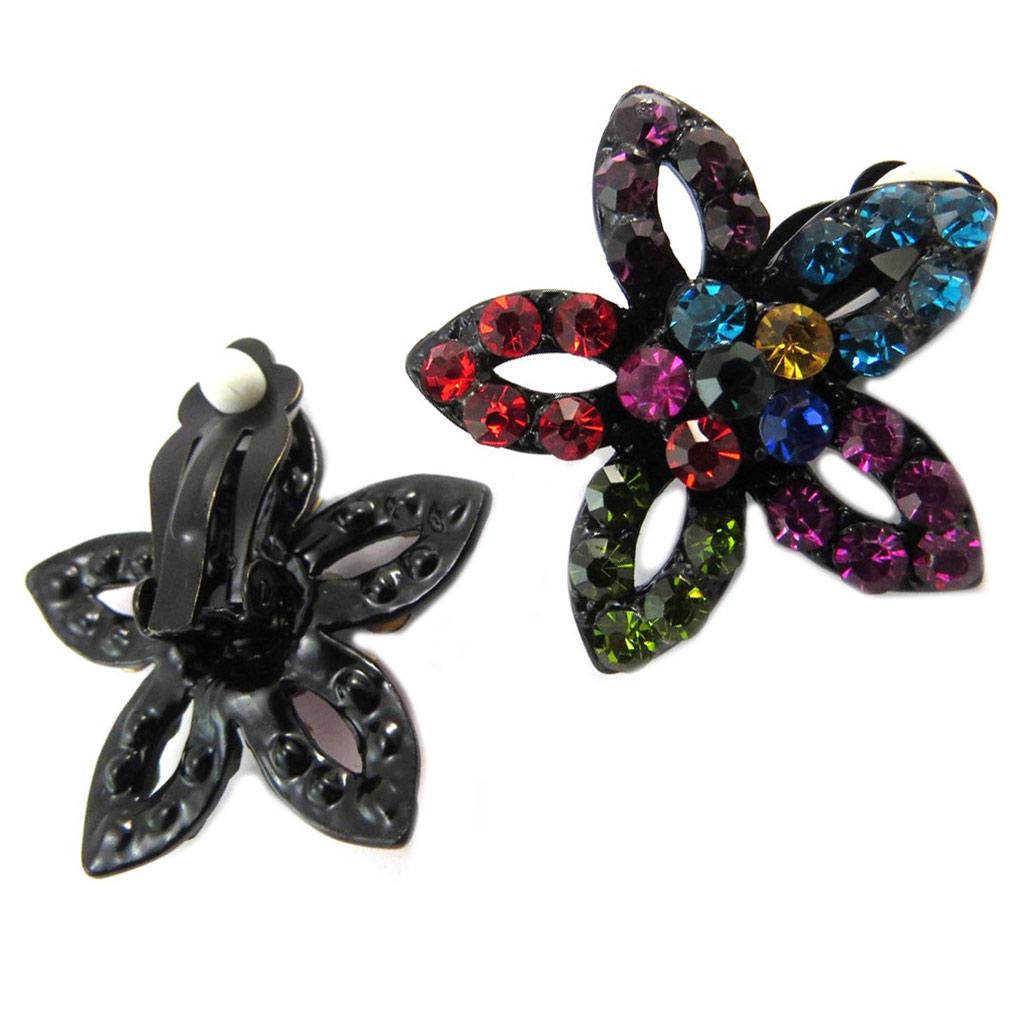 Les Trésors De Lily [P4614] - Designer Clips 'Sissi' Tutti Frutti Black (flowers) - 35x35 Mm