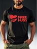 Men's  Short-Sleeve T-Shirt with "Broken Heart Free Hugs Meme" Slogan Print