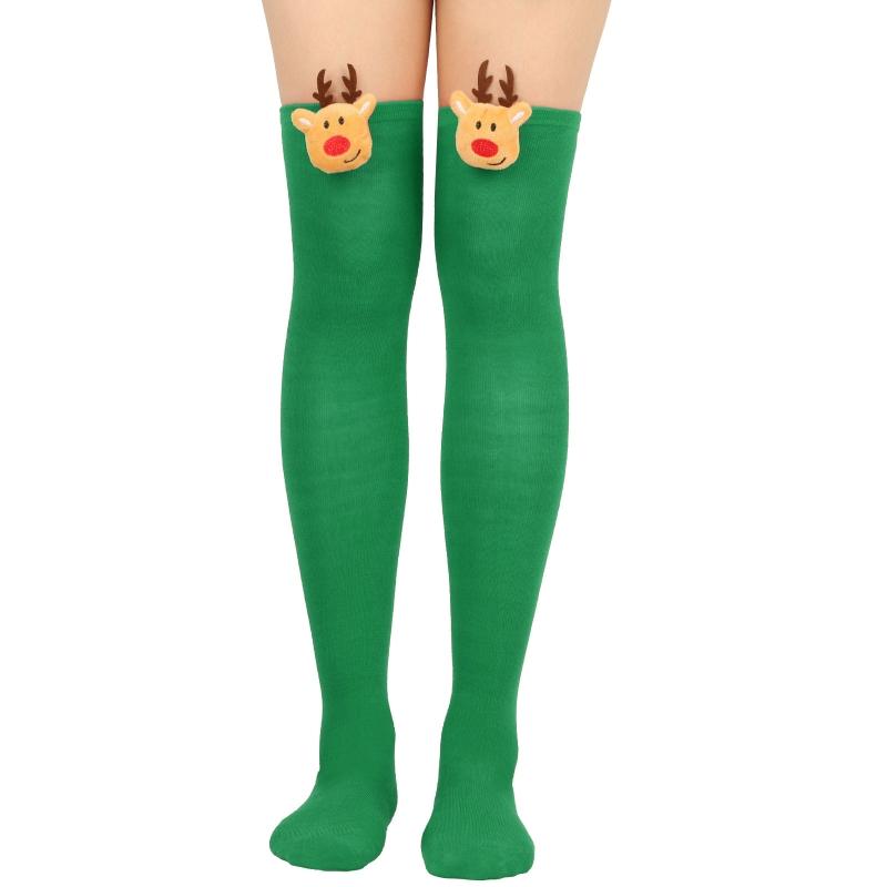 Damen Weihnachten Overknee Lange Socken Niedlich 3D Plüsch Hirsch Elch Gestreifter Druck Oberschenkelhohe Strümpfe Feiertagsparty Strumpfwaren