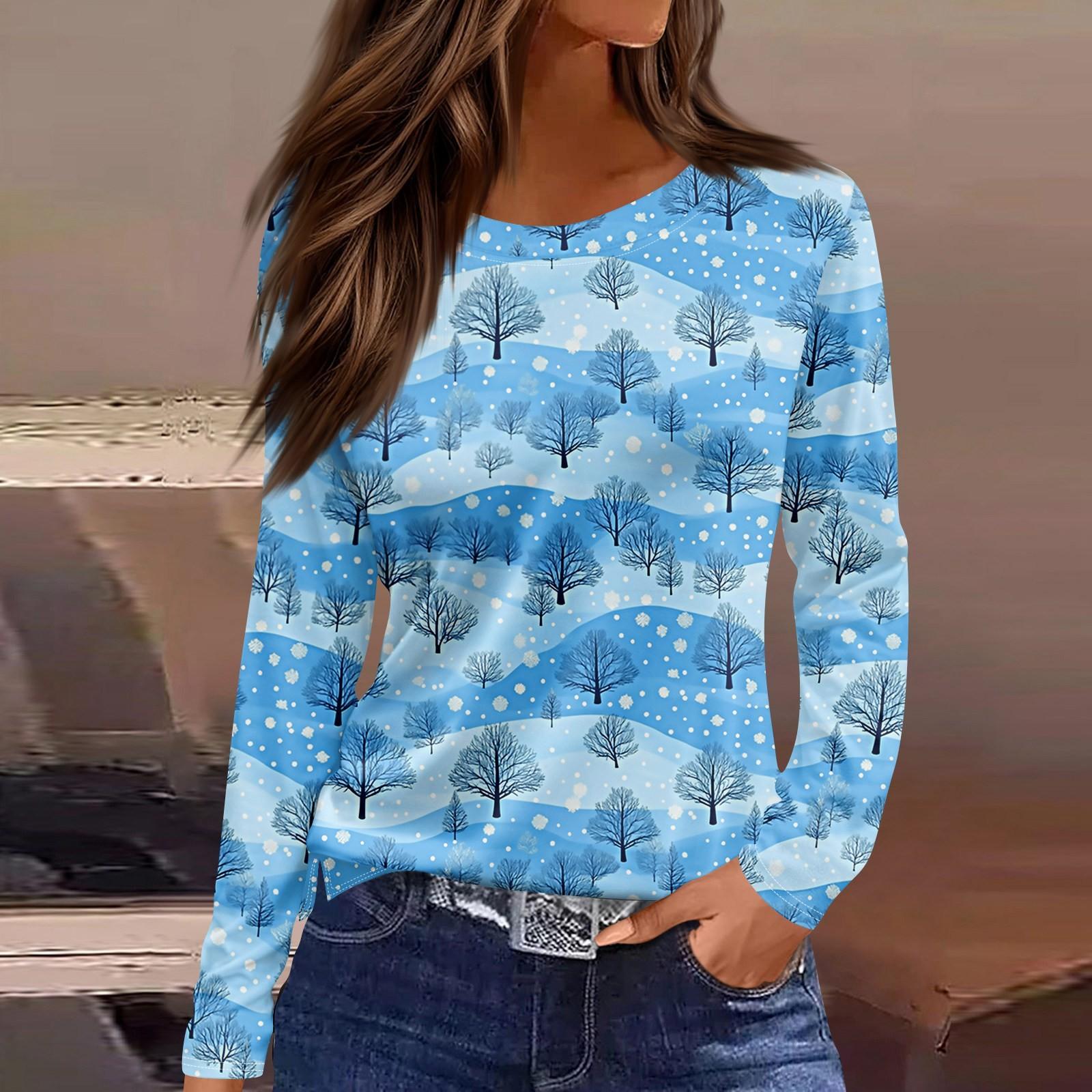 

Женская модная повседневная футболка с круглым вырезом и разрезом по низу, длинный рукав, свободный принт S синий