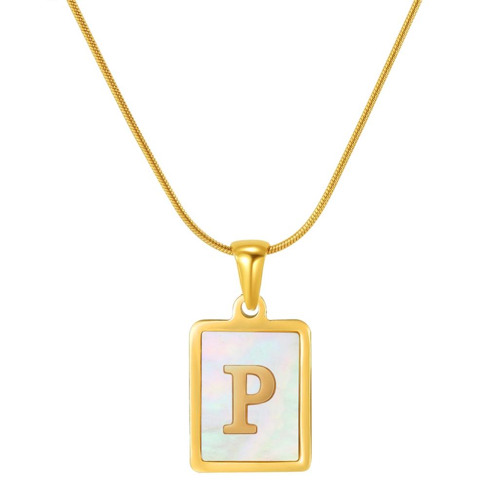 Stainless Steel Snake Chain Alphabet Necklace For Women European And American Style 18k Gold Square Shell Pendant Ins Fashion Characters)