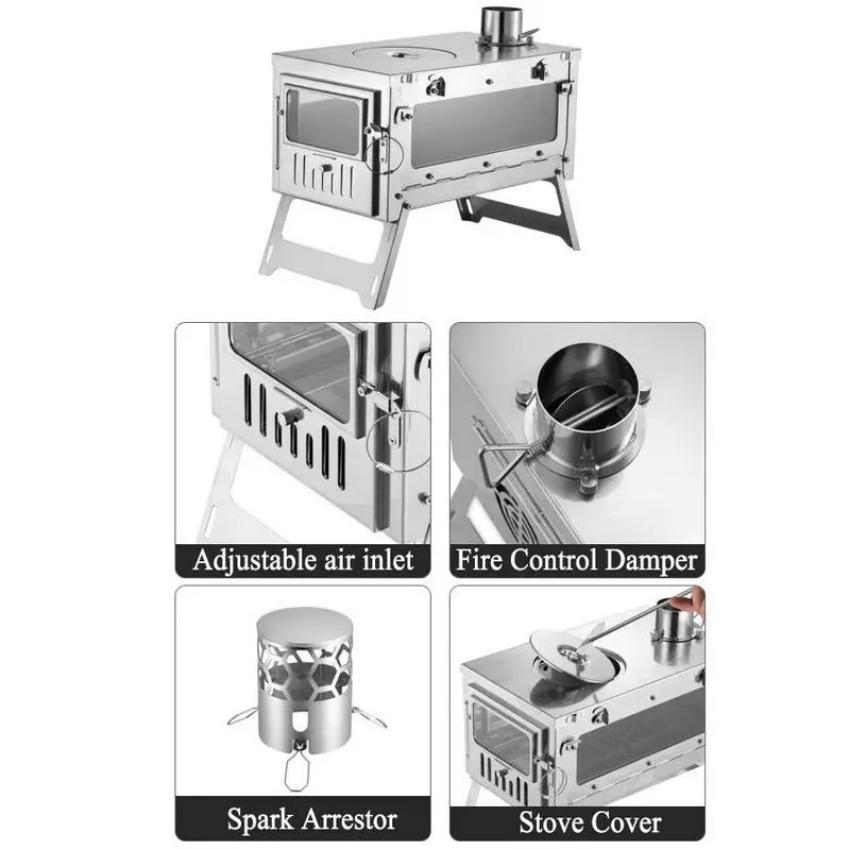 Folding Tent Stove Wood Burning Stove Convenient Storage Easy To Installation Rapid Heating Strong Heat-resistant Burner